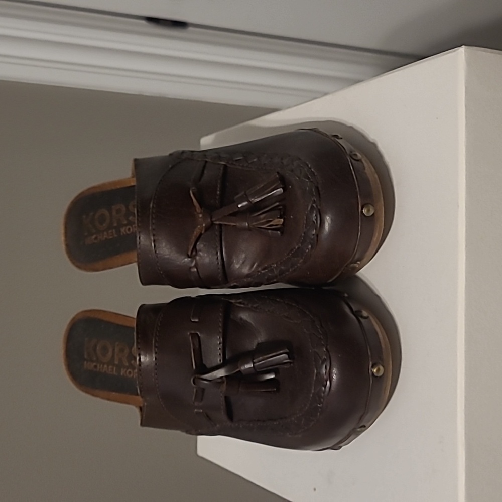 Michael Kors Brown Leather Tassel Wooden Heels